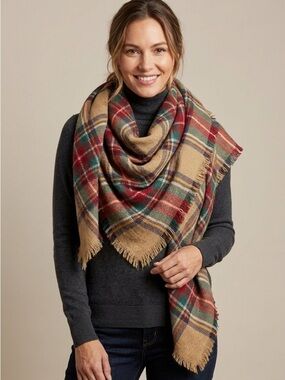 Plaid Square Christmas Colors Blanket Scarf